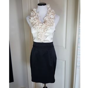 Bebe Cream and Black Ruffle Top Halter Dress